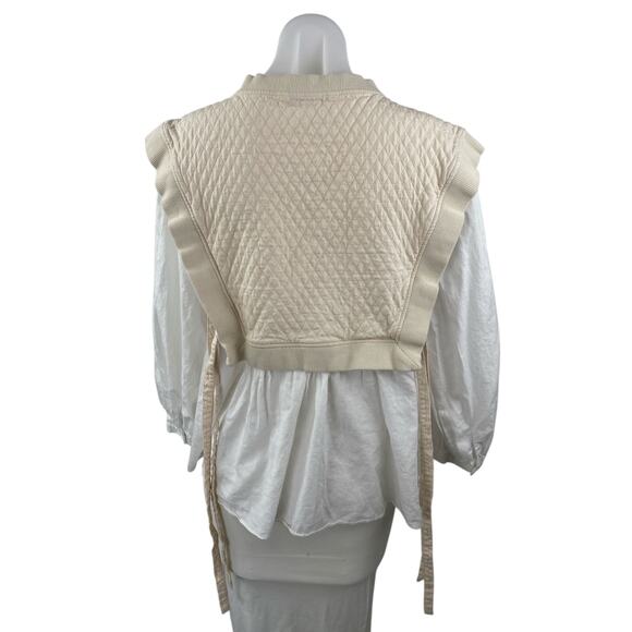 Zara Women Beige White Knit Layered Long Sleeve Peasant Shirt Blouse Top Size XS - Picture 2 of 4